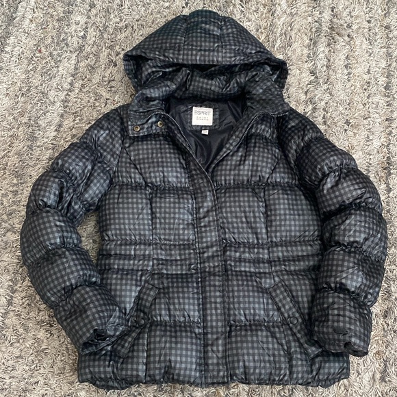 Vintage Black green Checkered Puffer down and feather Jacket sz 10 - Picture 12 of 12